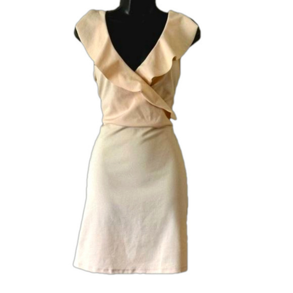 EUC The Vanity Room LIGHT PINK Draped Ruffle V Neck Wrap Dress size M